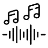 Two musical notes above a soundwave icon.